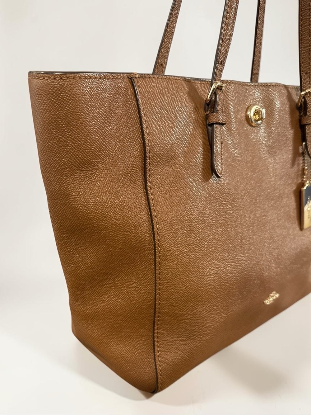 COACH Turnlock Crossgrain Leather Tote Bag Brown Carryall Dust Bag 57443 - Picture 8 of 17